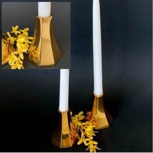 MCM Taper Candlestick Holders of Heavy Polished Brass Minimalistic Danish Design
